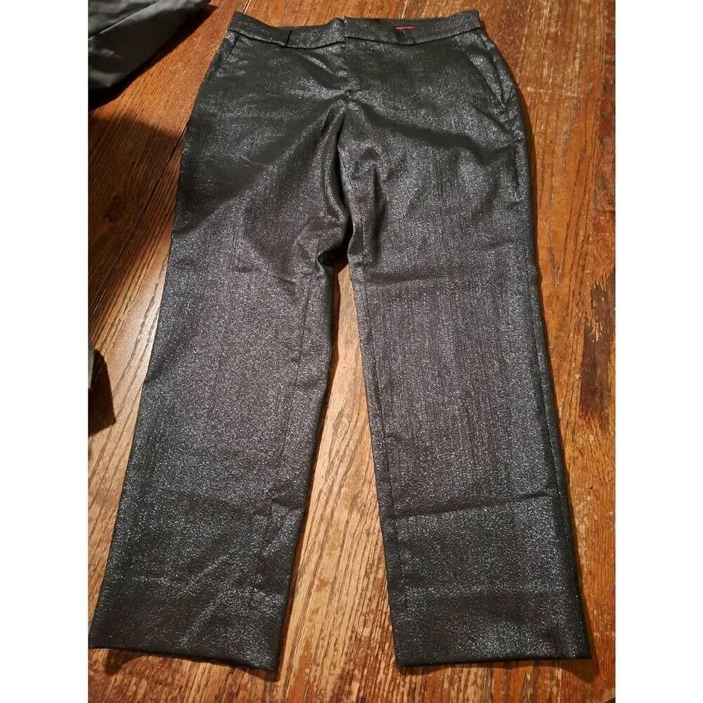 Womens 4P Banana Republic Avery Pants Black Shimmer Metallic Gunmetal Pockets